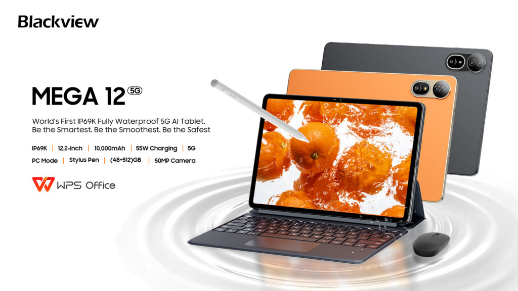 Blackview MEGA 12 Global Debut The World’s First IP69K Fully Waterproof Flagship Smart Tablet with Free Productivity Accessories
